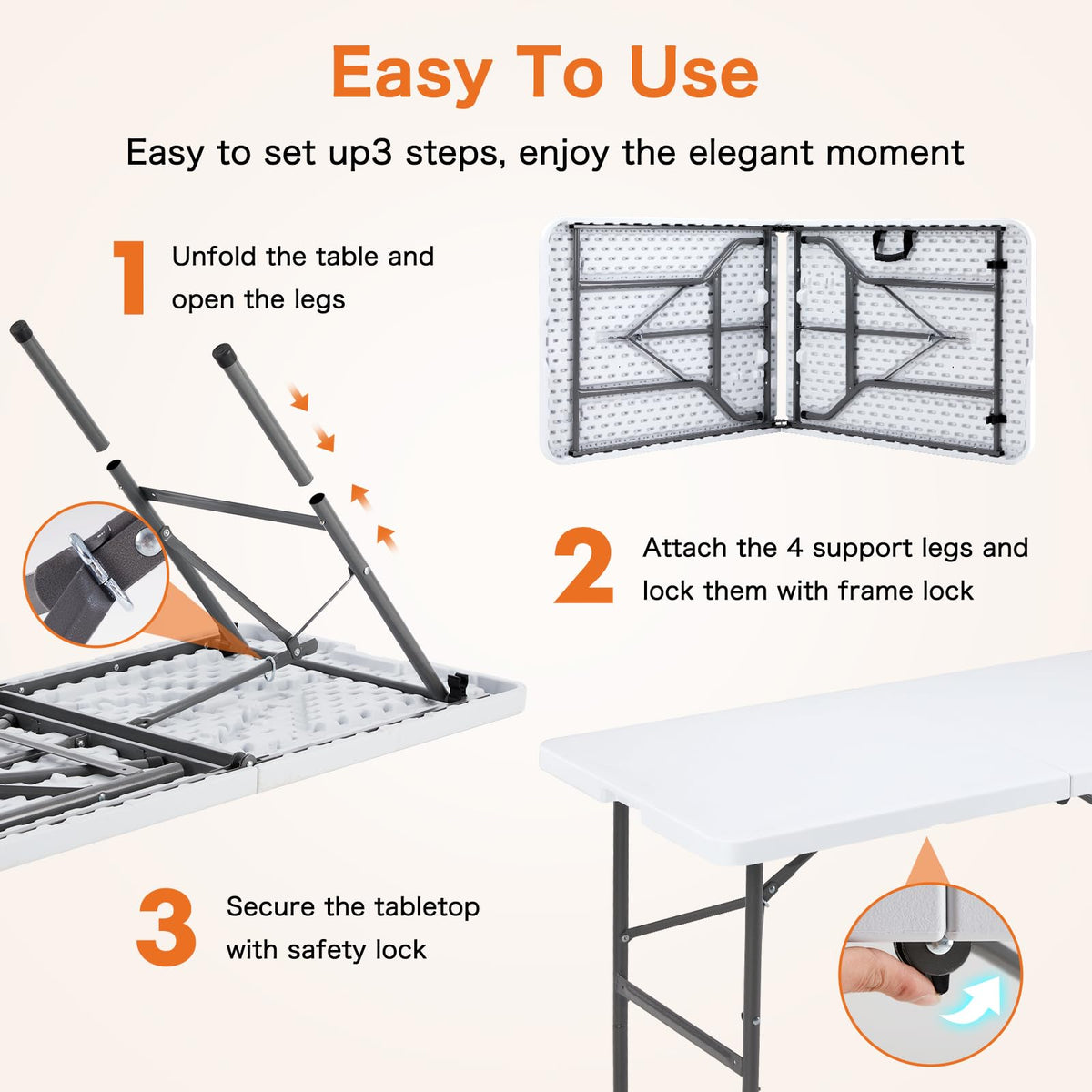 Storenine 122 cm Folding Picnic Table with Carrying Handle Basic White