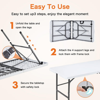 Storenine 122 cm Folding Picnic Table with Carrying Handle Basic White