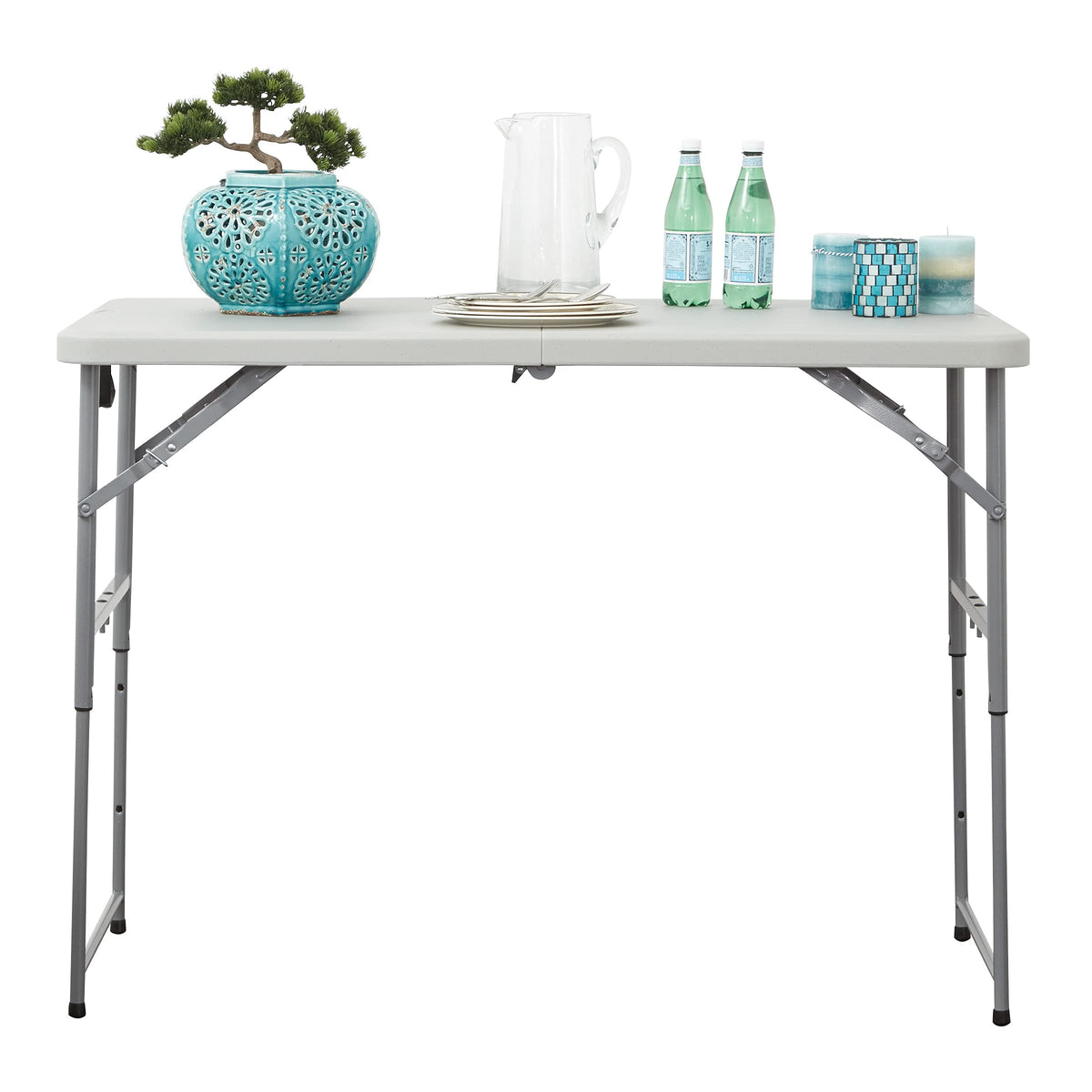 Storenine 122 cm Height-Adjustable Folding Resin Table Light Gray