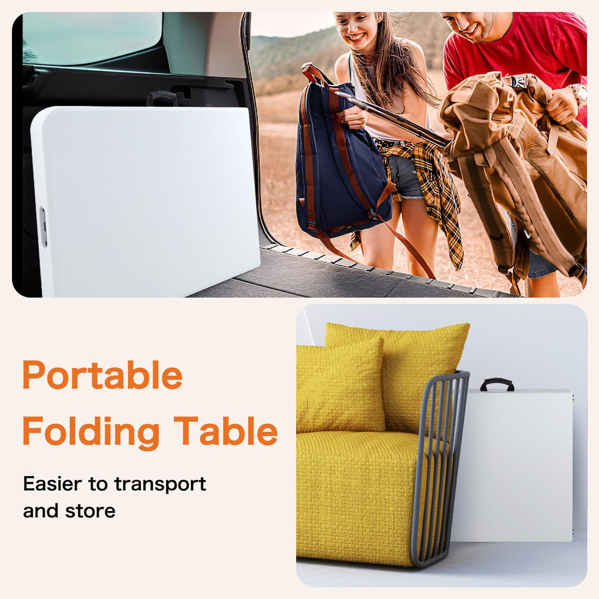 Storenine 122 cm Folding Picnic Table with Carrying Handle Basic White