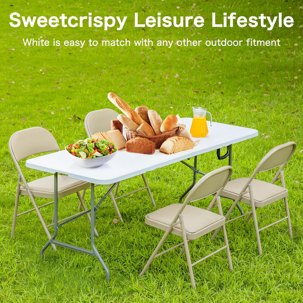 Storenine 122 cm Folding Picnic Table with Carrying Handle Basic White