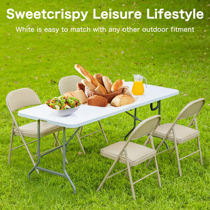 Storenine 122 cm Folding Picnic Table with Carrying Handle Basic White