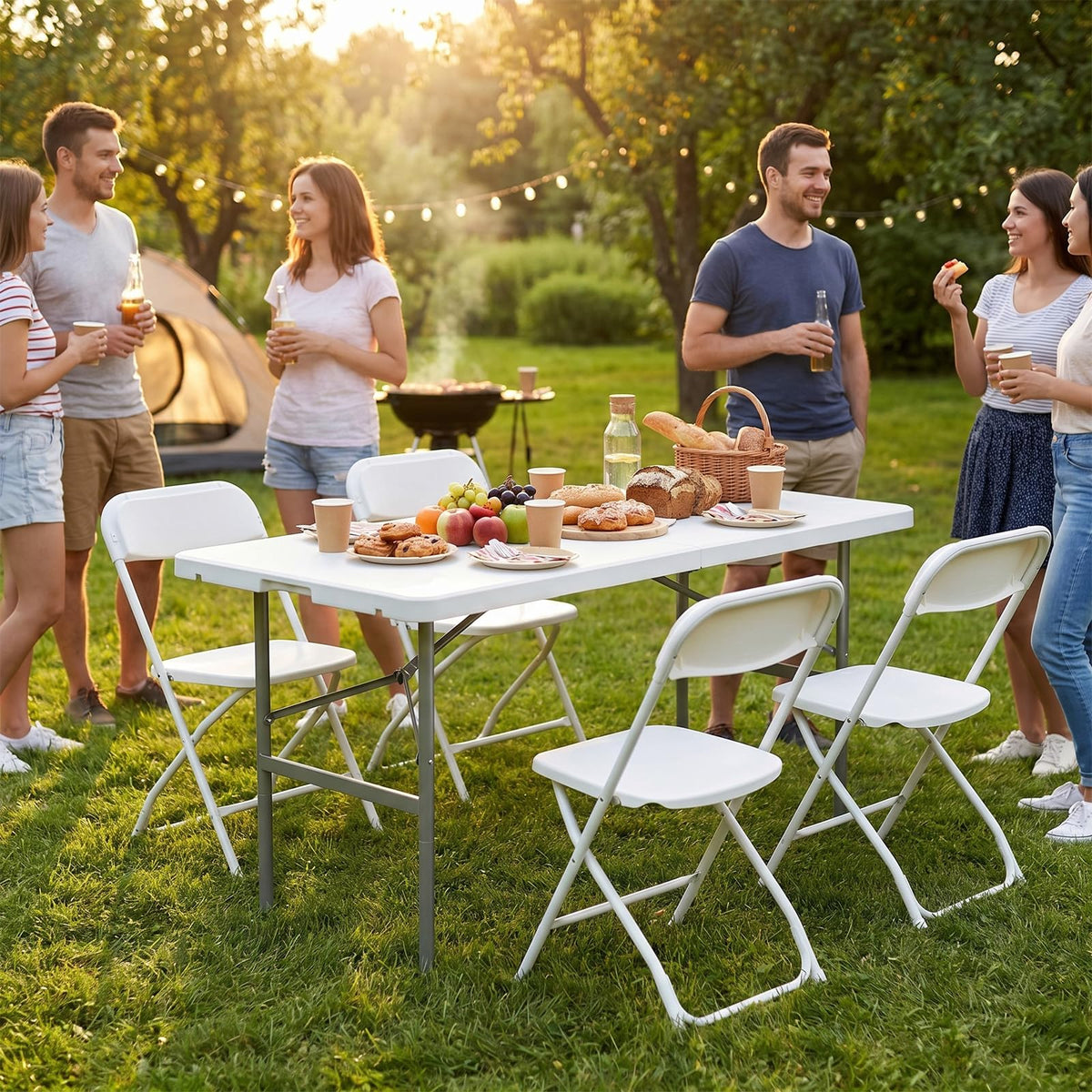 Storenine 122 cm Folding Picnic Table with Carrying Handle Basic White