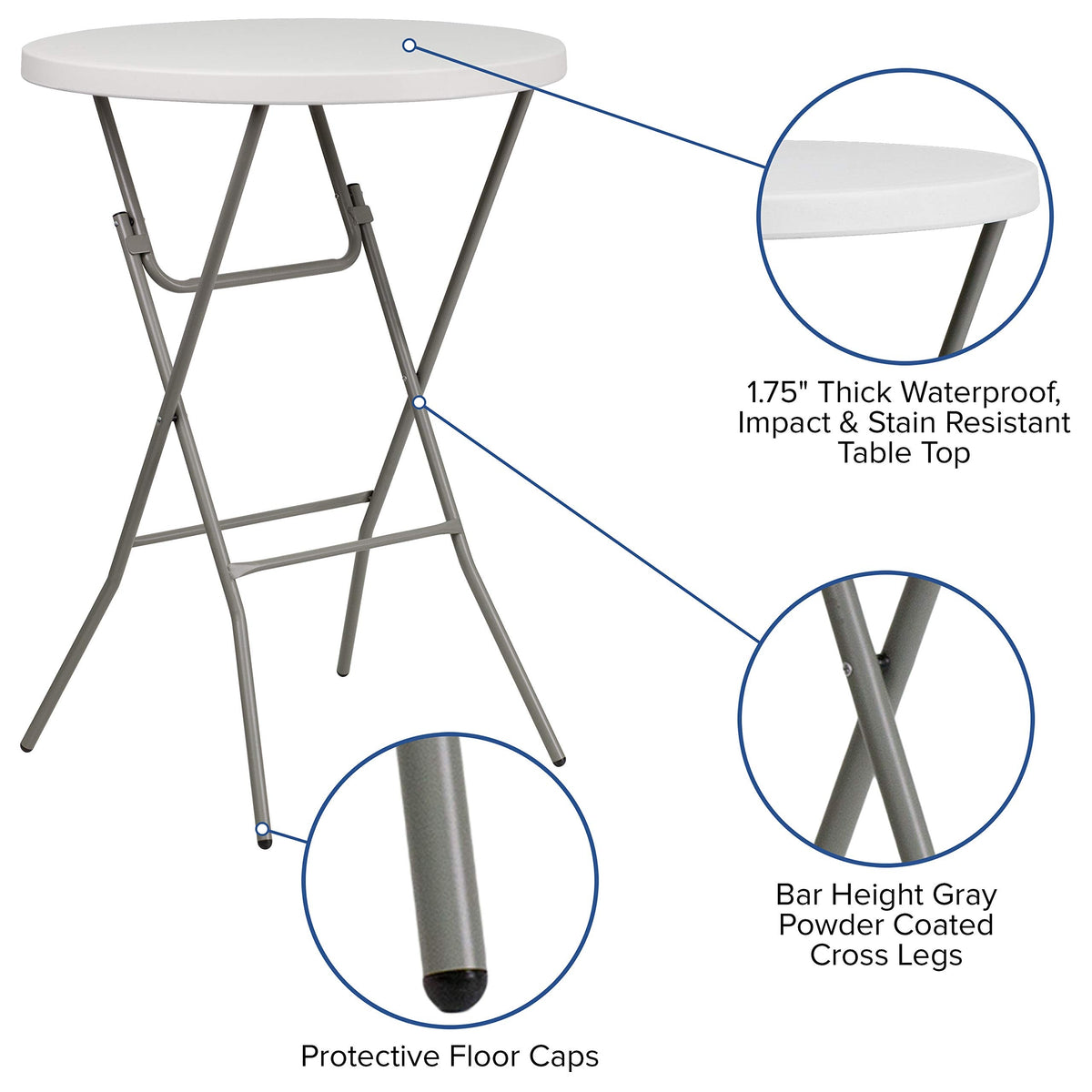 Storenine Kathryn 31.5-Inch Round Folding Bar Height Table Granite White