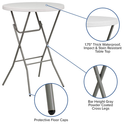 Storenine Kathryn 31.5-Inch Round Folding Bar Height Table Granite White