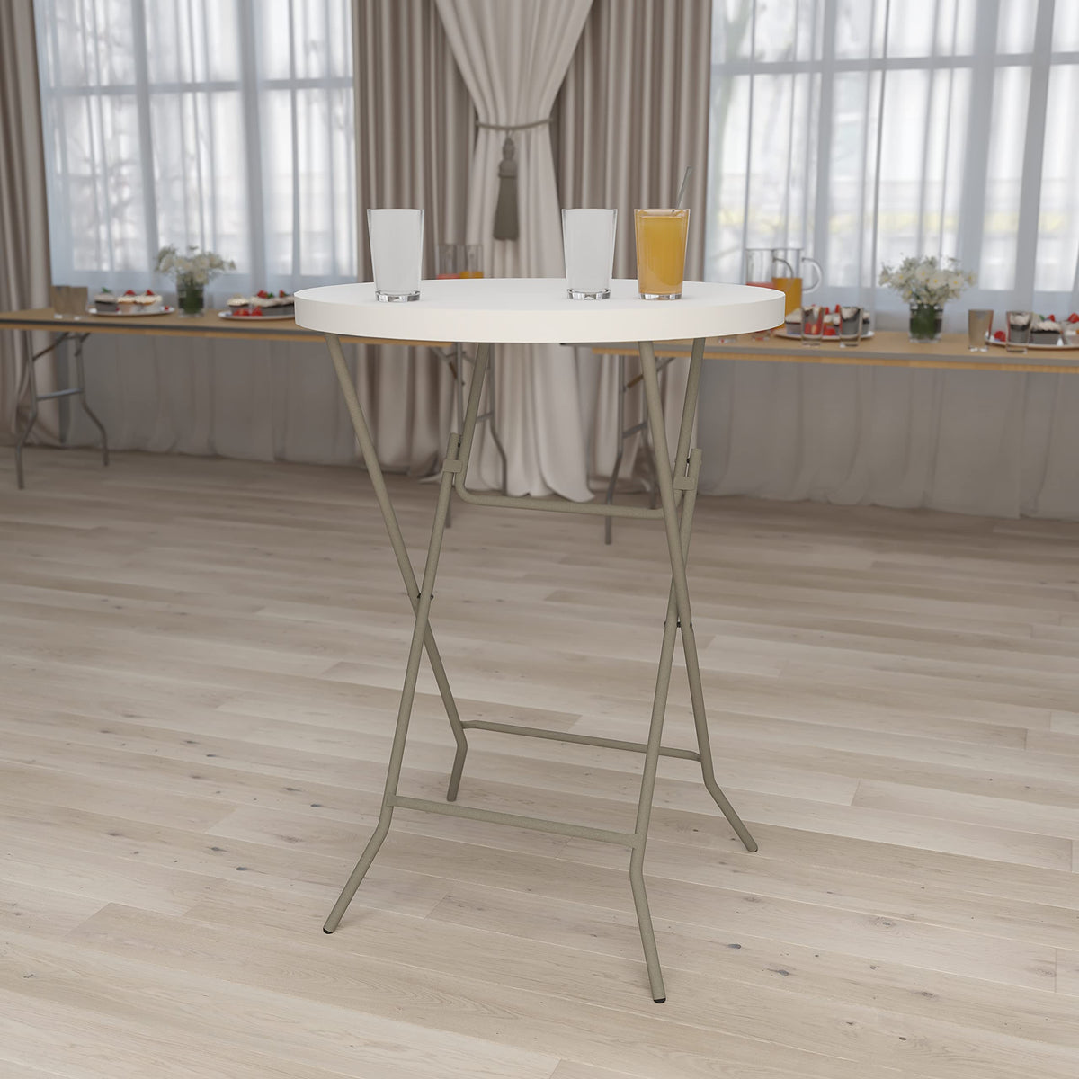 Storenine Kathryn 31.5-Inch Round Folding Bar Height Table Granite White